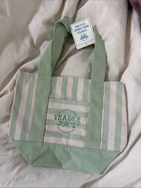 Trader Joe's Mint Green Stripe Canvas Tote